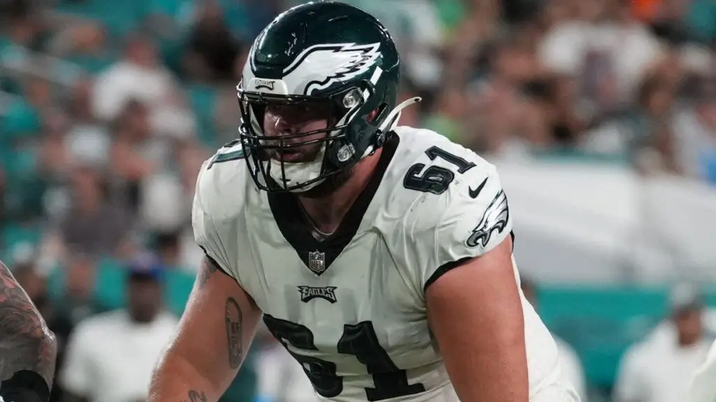 Philadelphia Eagles guard Josh Sills protects his zone during the game between the Philadelphia Eagles and the Miami Dolphins