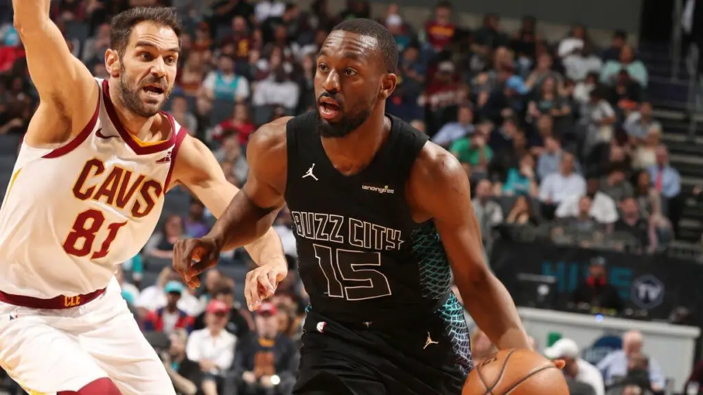 Charlotte Hornets star Kemba Walker handles the ball against the Cleveland Cavaliers 