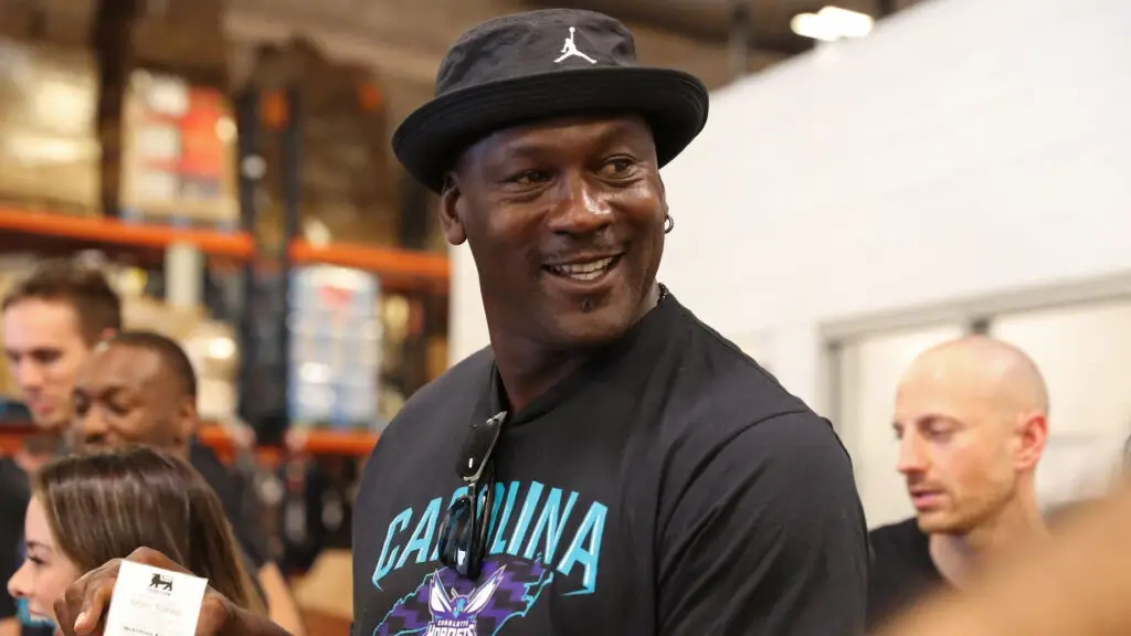 Charlotte Hornets owner Michael Jordan attends a food drive to help relief of Hurricane Florence at Second Harvest Food Bank of Metrolina