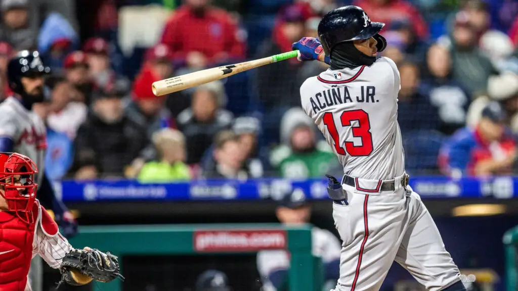 Atlanta Braves star Ronald Acuna Jr. bats during a game against the Philadelphia Phillies