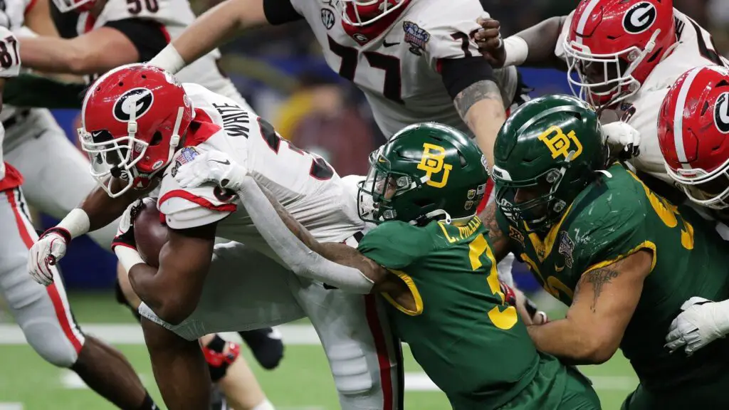 Georgia Bulldogs running back Zamir White carries the football against the Baylor Bears during the first quarter during the Allstate Sugar Bowl