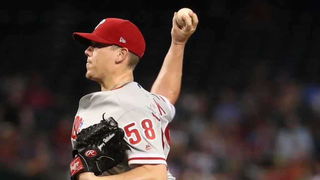 Former Philadelphia Phillies pitcher Jeremy Hellickson pitches against the Arizona Diamondbacks during the first inning of the MLB game 
