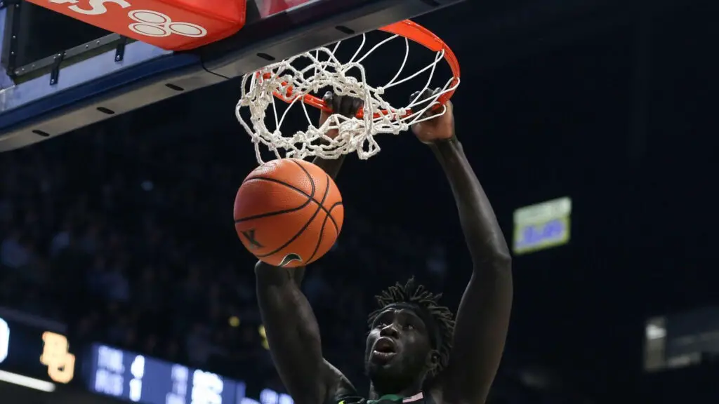 Baylor Bears forward Jo Lual-Acuil Jr. dunks the ball during the game in a game between the Baylor Bears and the Xavier Musketeers