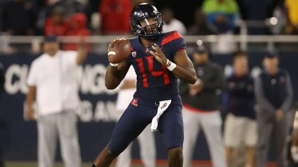 Arizona Wildcats quarterback Khalil Tate drops back to throw a pass during the second half against the Colorado Buffaloes