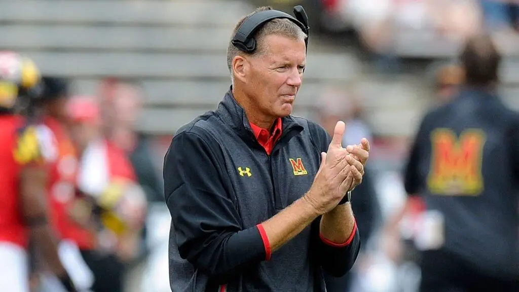Former Maryland Terrapins head football coach Randy Edsall watches the game against the Bowling Green Falcons