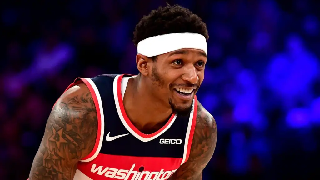 Washington Wizards guard Bradley Beal smiles during the second quarter of their game against the New York Knicks