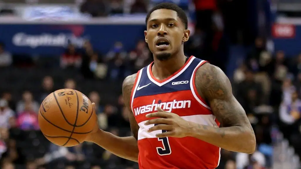 Washington Wizards star Bradley Beal dribbles against the Portland Trail Blazers during the first half