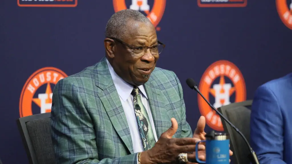 Former Houston Astros manager Dusty Baker speaks to the media as he announces his retirement