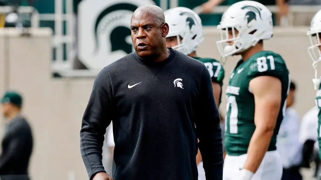 Former Michigan State Spartans head coach Mel Tucker looks on prior to a game against the Richmond Spiders