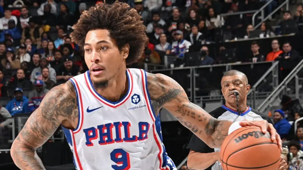 Philadelphia 76ers forward Kelly Oubre Jr. drives to the basket during the game against the Detroit Pistons during the In-Season Tournament
