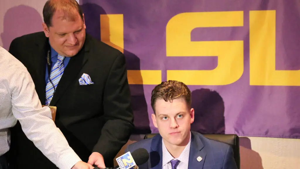 LSU Tigers quarterback Joe Burrow is being interviewed by our Publisher Anthony Caruso III at the 2019 Heisman Trophy ceremony at the New York Marriott Marquis