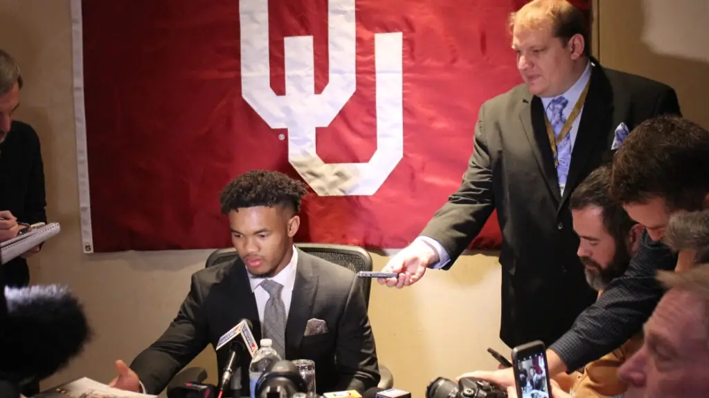 Oklahoma Sooners quarterback Kyler Murray is being interviewed by our Publisher Anthony Caruso III before the 2018 Heisman Trophy ceremony