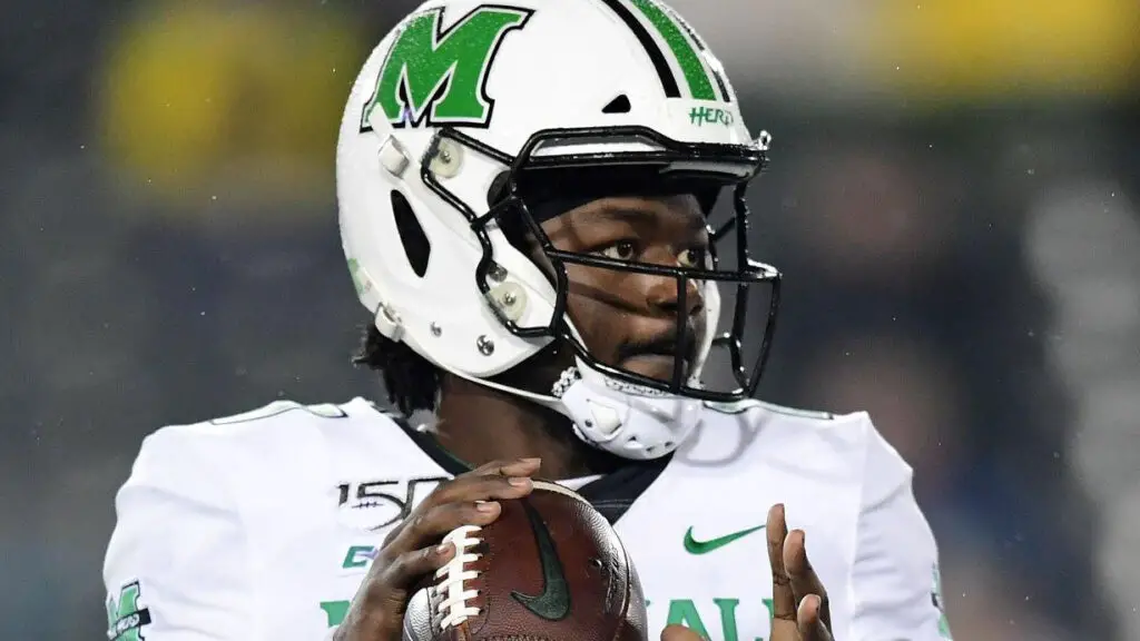 Marshall Thundering Herd quarterback Isaiah Green looks to throw a pass during the second half during their game against the Charlotte 49ers