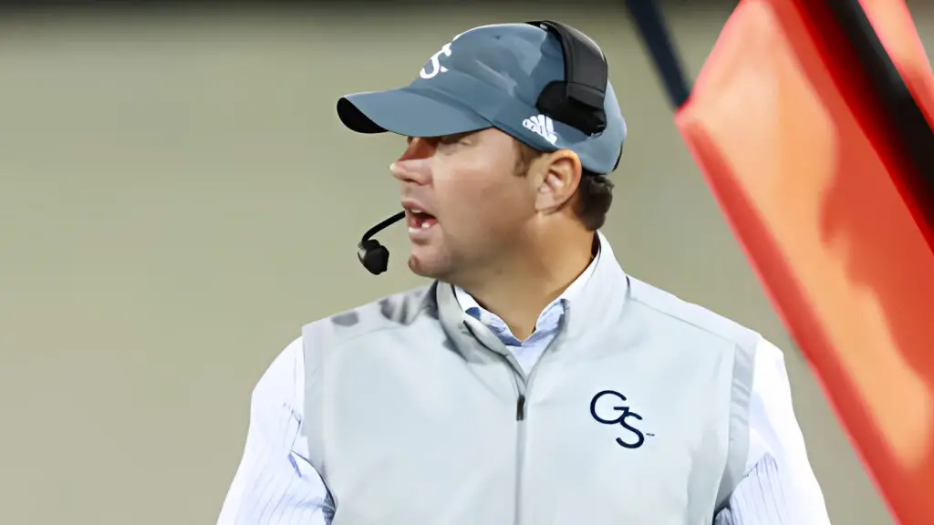 Former Georgia Southern Eagles Head coach Tyson Summers looks on during the game against the Massachusetts Minutemen
