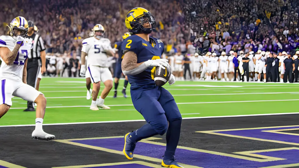 Michigan Wolverines running back Blake Corum runs with the ball for a touchdown during the second half of the 2024 CFP National Championship game against the Washington Huskies