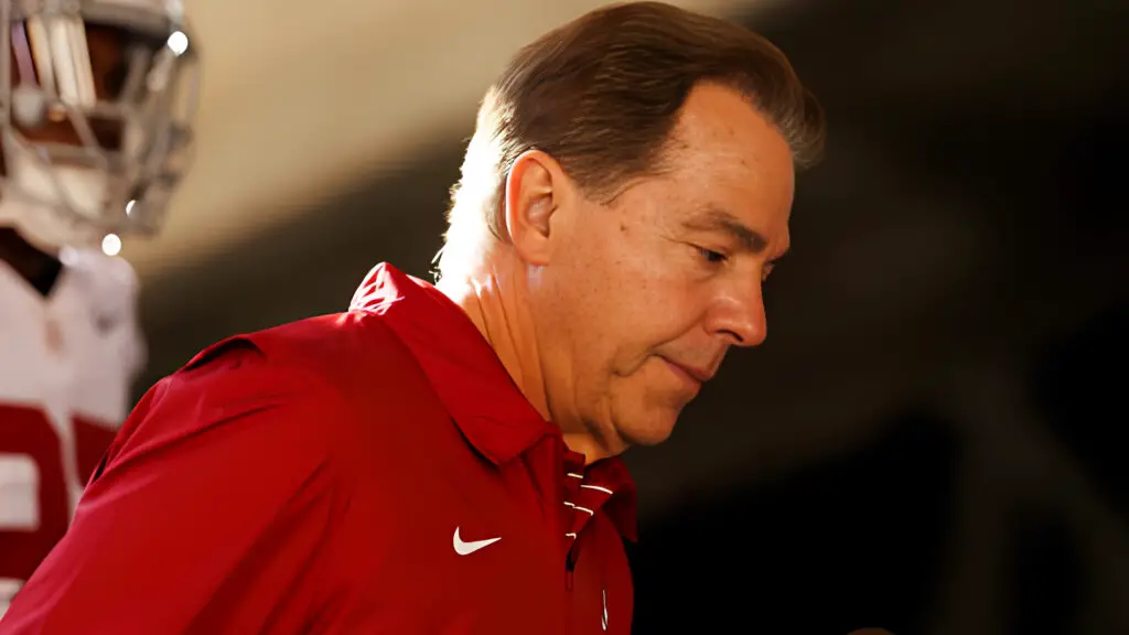 Former Alabama Crimson Tide Head Coach Nick Saban walks to the field before the College Football Playoff Semifinal Rose Bowl Game against the Michigan Wolverines
