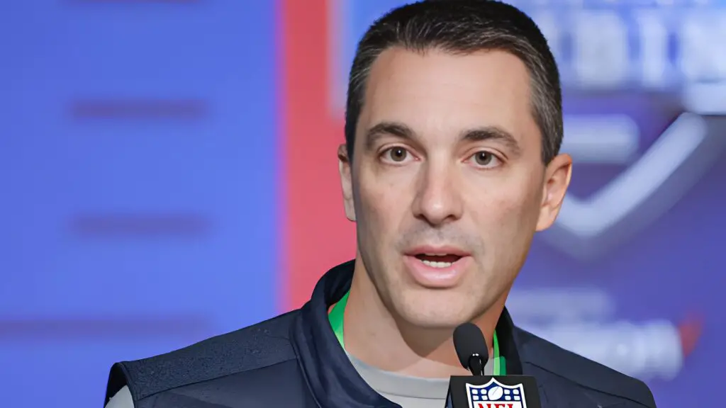 Former Los Angeles Chargers General Manager Tom Telesco speaks to reporters during the NFL Draft Combine at the Indiana Convention Center