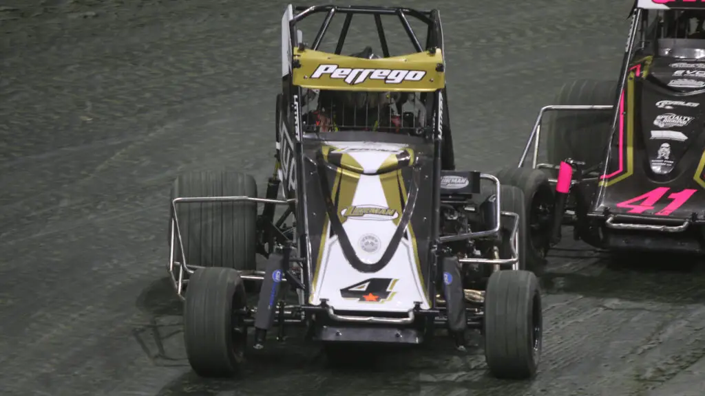 600cc Sprint Car driver Anthony Perrego driving his car during the East Coast Indoor Dirt Nationals