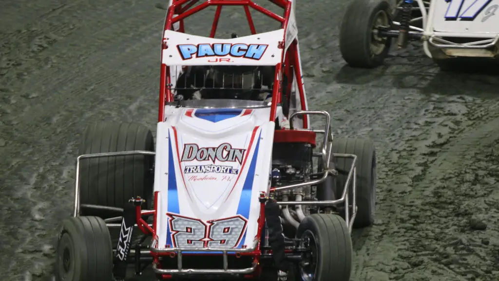 600cc Sprint Car driver Billy Pauch Jr. driving his car during the East Coast Indoor Dirt Nationals