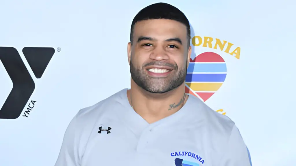 Former San Diego Chargers star linebacker Shawne Merriman attends the California Strong Celebrity Softball Game