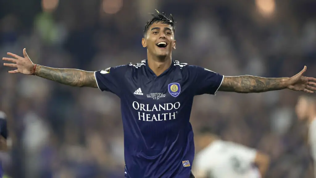 Orlando City SC player Facundo Torres celebrates after scoring a goal by penalty during a game between Sacramento Republic FC and Orlando City SC