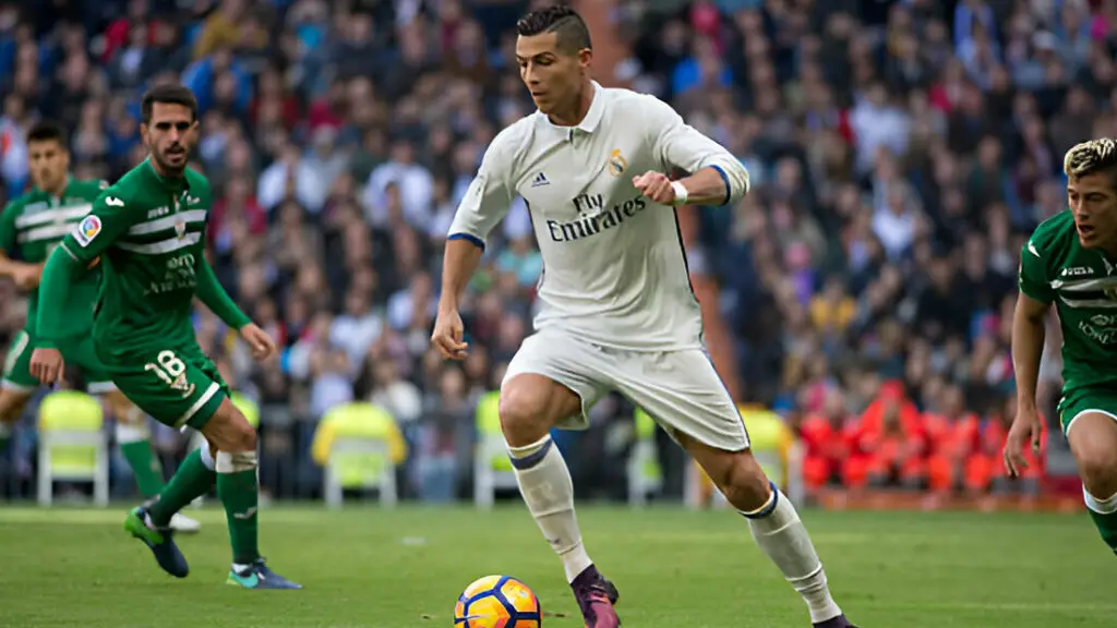 Soccer star Cristiano Ronaldo in action during the Liga match between Real Madrid CF and Leganes