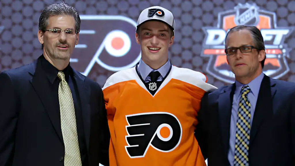 Defenseman Travis Sanheim is selected seventeenth by the Philadelphia Flyers in the first round of the 2014 NHL Draft