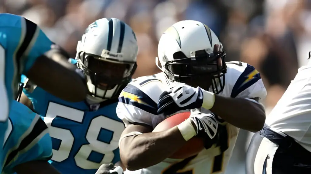 San Diego Chargers running back LaDainian Tomlinson carries the ball against the Carolina Panthers