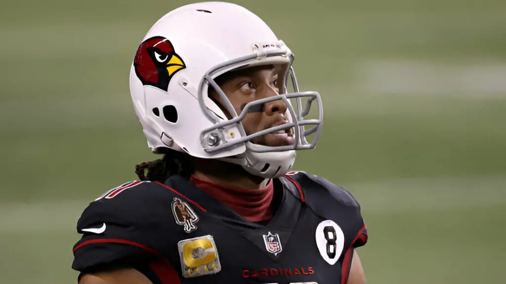 Arizona Cardinals wide receiver Larry Fitzgerald stands on the side of the field during their game against the Seattle Seahawks