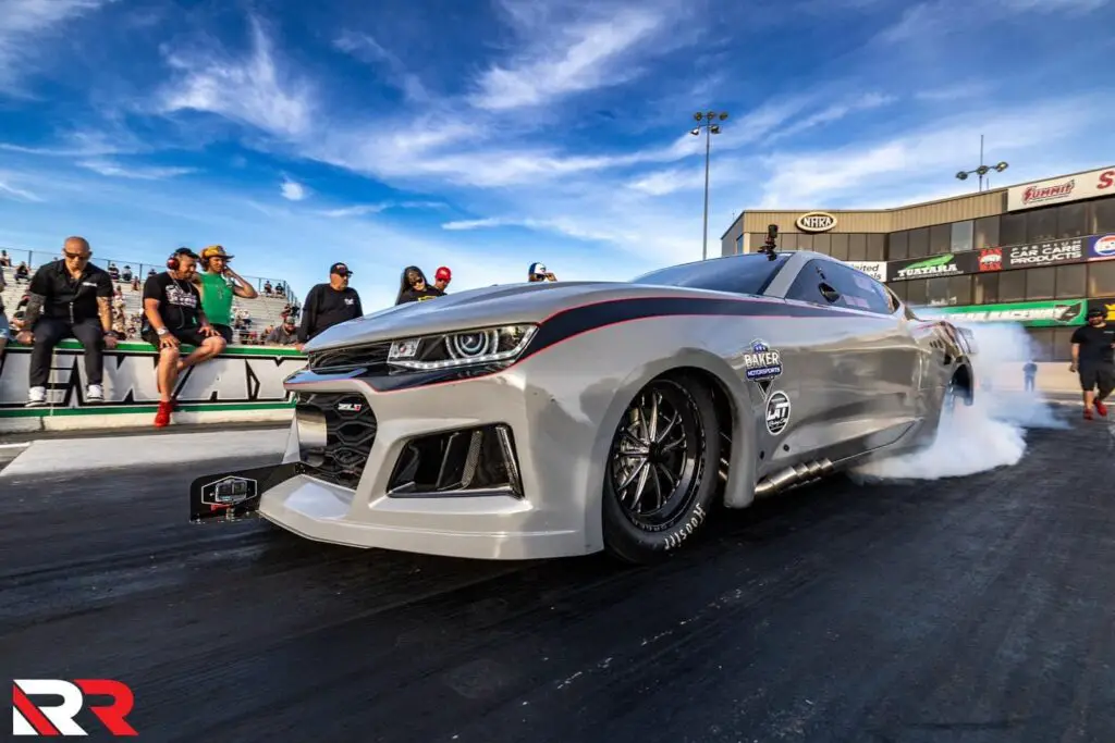 Street Outlaws No Prep Kings star Ryan Martin is doing a burnout in an undated photo at a No Prep Kings event