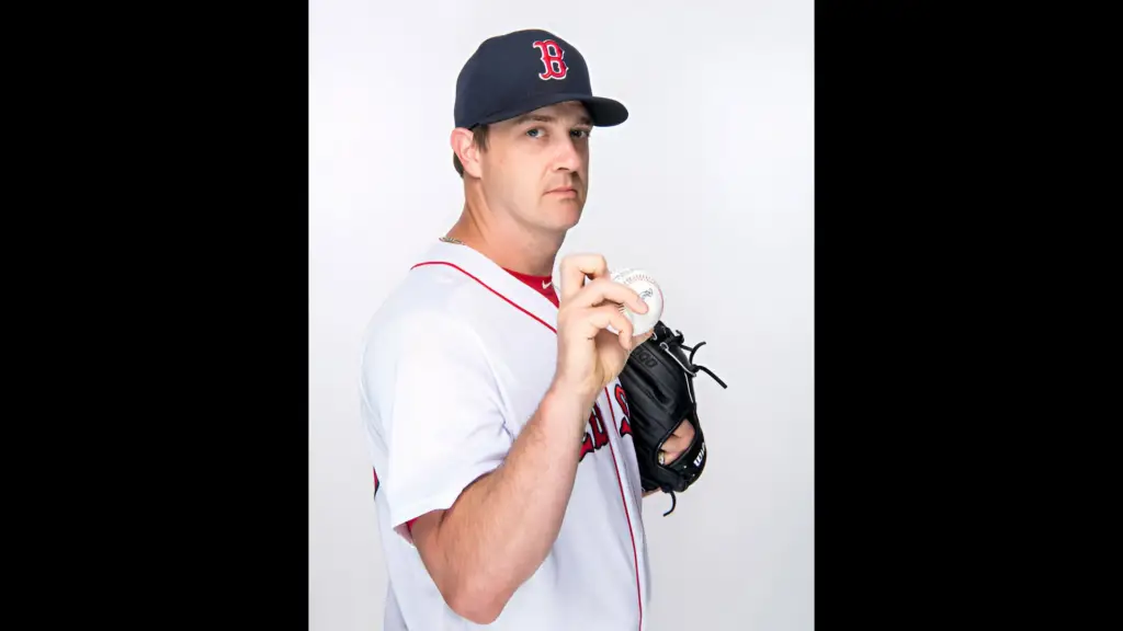 Boston Red Sox pitcher Steven Wright poses for a portrait on team photo day 