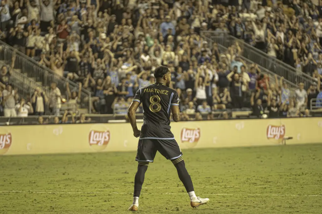 Philadelphia Union player Jose Martinez celebrates after scoring a penalty kick goal against Mazatlán