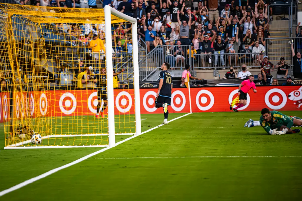 Philadelphia Union star Daniel Gazdag celebrates after scoring a goal against D.C. United