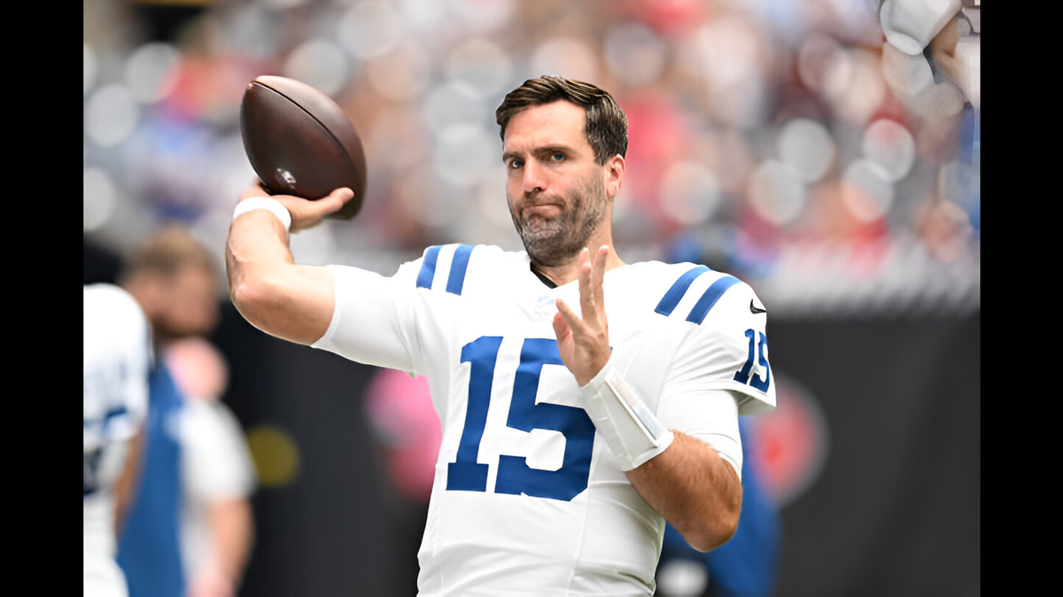 Indianapolis Colts quarterback Joe Flacco warms up before the game against the Houston Texans