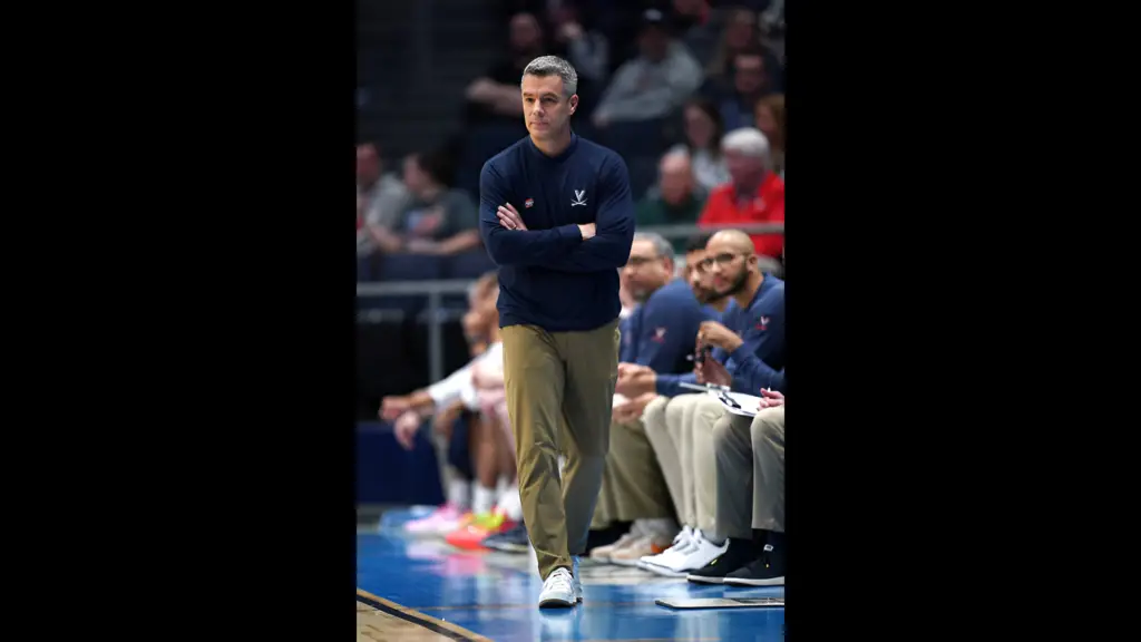 Former Virginia Cavaliers head coach Tony Bennett looks on during the second half against the Colorado State Rams in the First Four games during the NCAA Men's Basketball Tournament