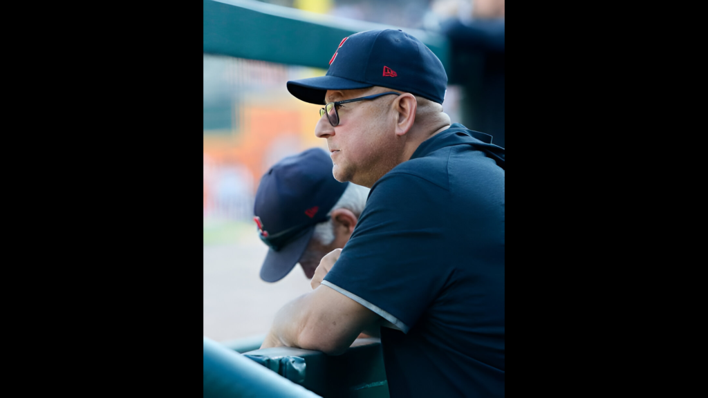 Former Cleveland Guardians manager Terry Francona watches from the dugout during a game against the Detroit Tigers