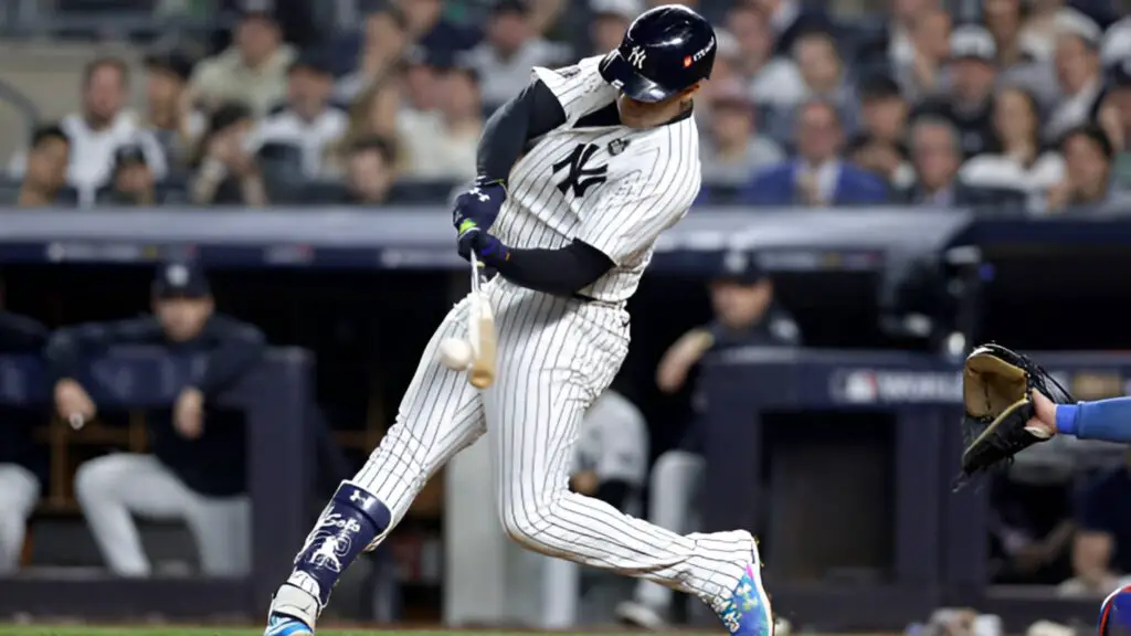 Former New York Yankees star Juan Soto in action against the Los Angeles Dodgers during Game Five of the 2024 World Series