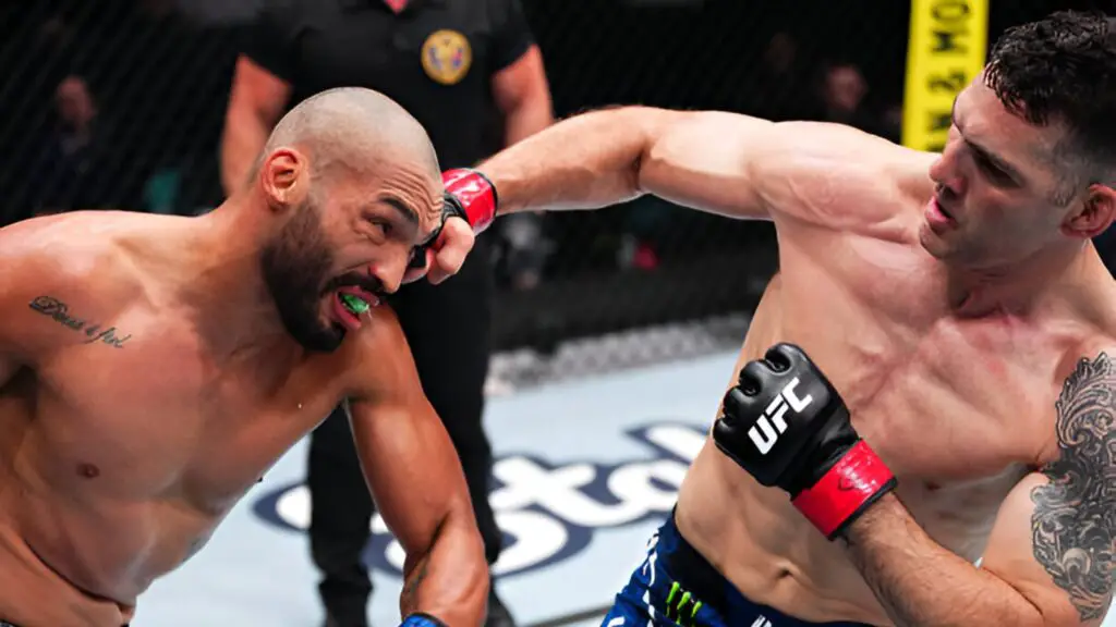 Former UFC Champion Chris Weidman punches Bruno Silva in a middleweight bout during the UFC Fight Night event