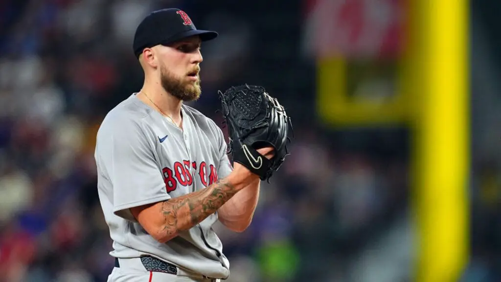 Boston Red Sox pitcher Garrett Crochet pitches during the game against the Texas Rangers in the MLB Season Opener