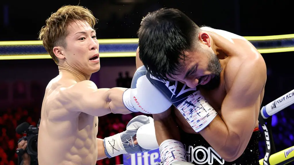 Undisputed junior featherweight champion Naoya Inoue punches Ramon Cardenas in the fourth round of their title fight