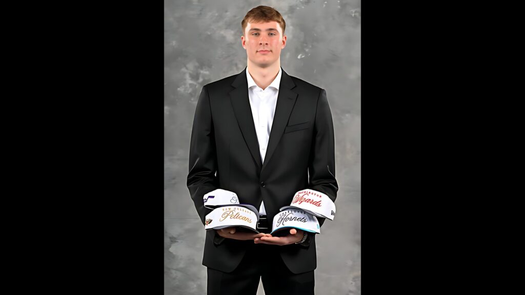NBA Draft prospect Cooper Flagg poses for a portrait during the 2025 Draft Lottery